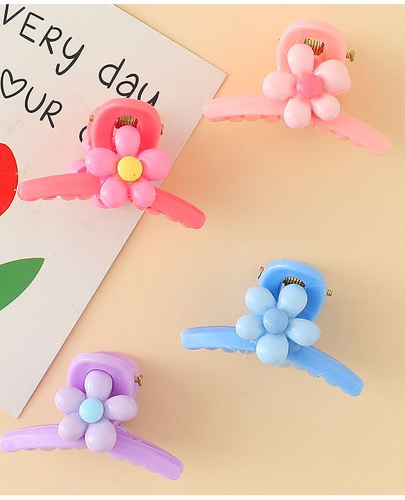 Babyhug Hair Clips with Floral Applique Design Pack of 4  - Multicolor