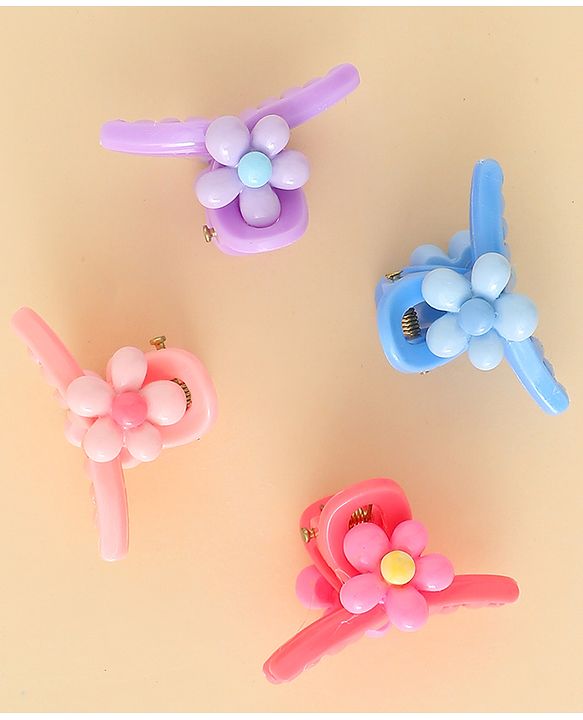 Babyhug Hair Clips with Floral Applique Design Pack of 4  - Multicolor