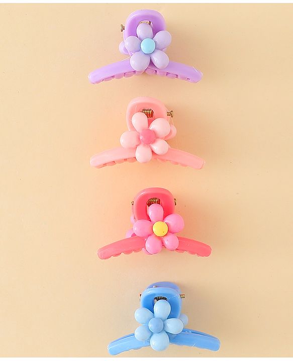 Babyhug Hair Clips with Floral Applique Design Pack of 4  - Multicolor