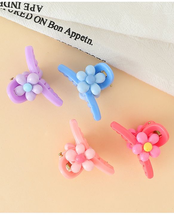 Babyhug Hair Clips with Floral Applique Design Pack of 4  - Multicolor