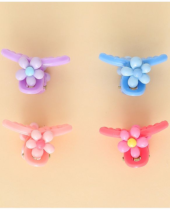 Babyhug Hair Clips with Floral Applique Design Pack of 4  - Multicolor