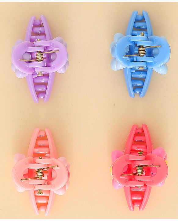 Babyhug Hair Clips with Floral Applique Design Pack of 4  - Multicolor