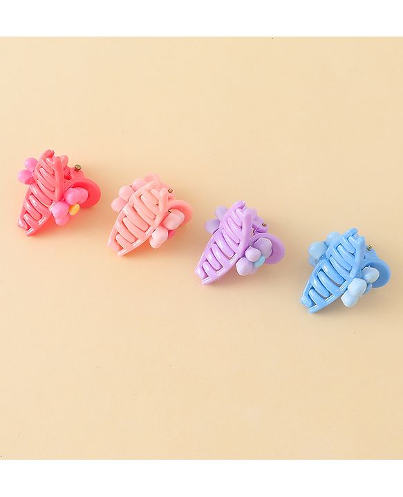Babyhug Hair Clips with Floral Applique Design Pack of 4  - Multicolor