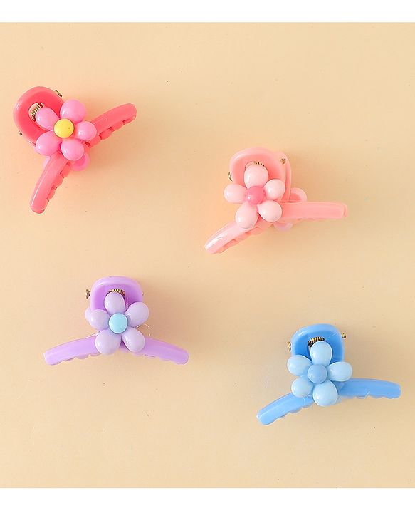 Babyhug Hair Clips with Floral Applique Design Pack of 4  - Multicolor