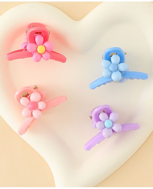 Babyhug Hair Clips with Floral Applique Design Pack of 4  - Multicolor