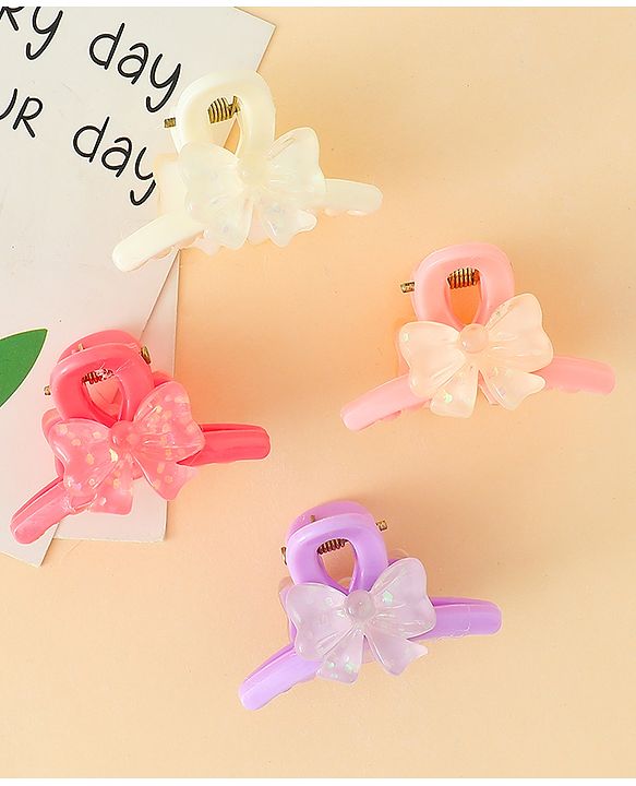 Babyhug Hair Clips with Bow Applique  Pack of 4  - Multicolor
