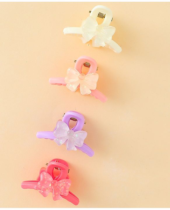 Babyhug Hair Clips with Bow Applique  Pack of 4  - Multicolor