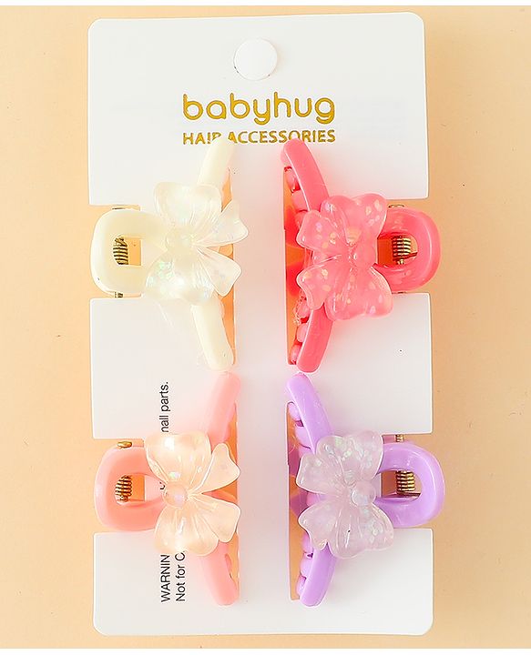 Babyhug Hair Clips with Bow Applique  Pack of 4  - Multicolor