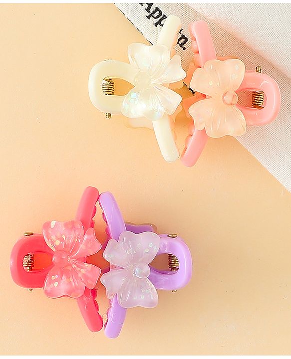 Babyhug Hair Clips with Bow Applique  Pack of 4  - Multicolor