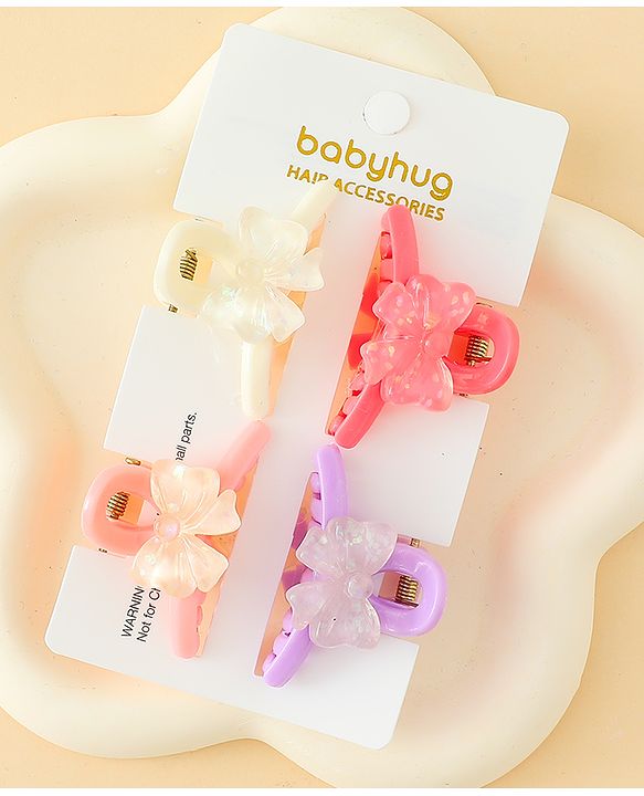 Babyhug Hair Clips with Bow Applique  Pack of 4  - Multicolor
