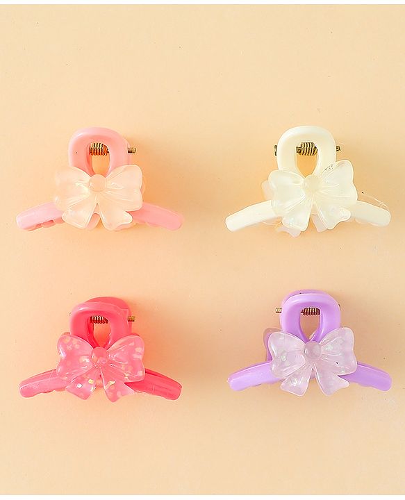 Babyhug Hair Clips with Bow Applique  Pack of 4  - Multicolor