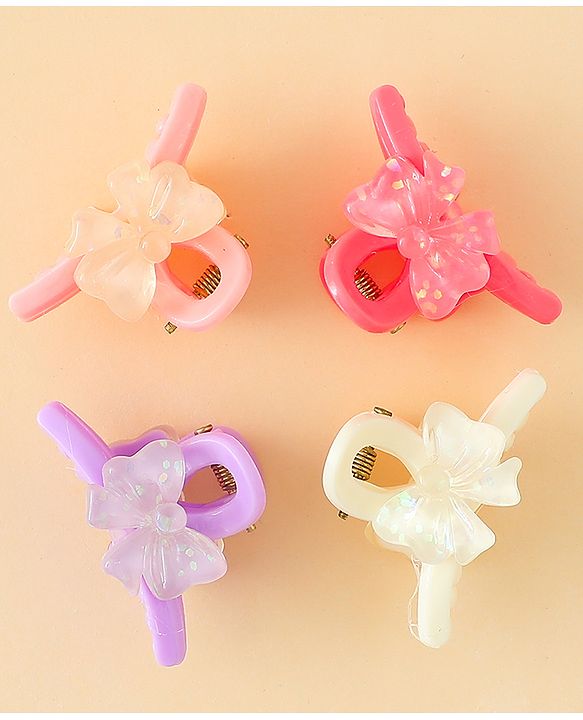 Babyhug Hair Clips with Bow Applique  Pack of 4  - Multicolor