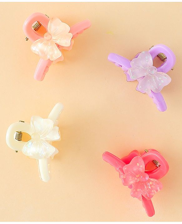 Babyhug Hair Clips with Bow Applique  Pack of 4  - Multicolor