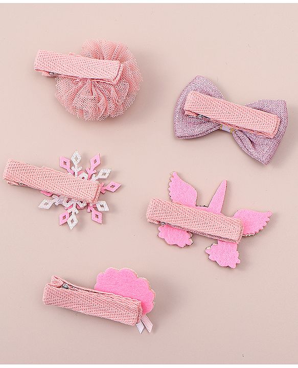 Babyhug Bow & Butterfly Clips With Floral Apptique Free Size Pack of 5 - Multicolor