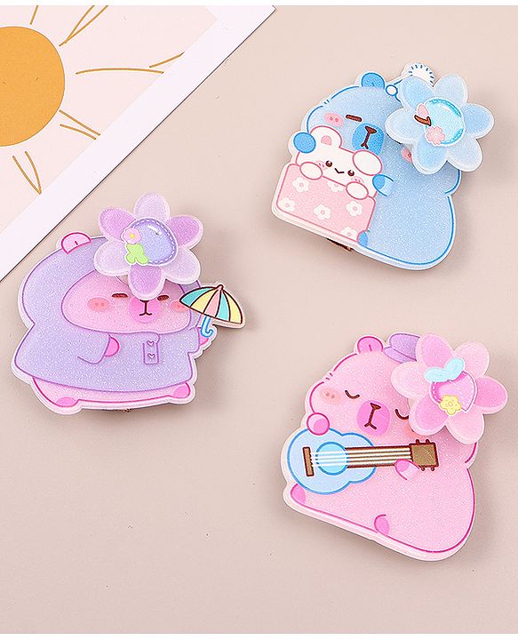 Babyhug Hair Pins And Clips With Glitter And Character Print Apptique Free Size Pack of 3 - Multicolor