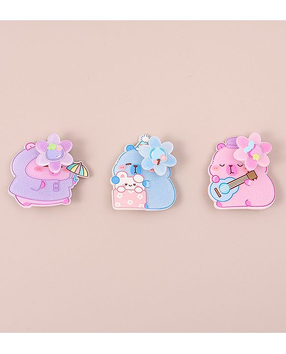 Babyhug Hair Pins And Clips With Glitter And Character Print Apptique Free Size Pack of 3 - Multicolor