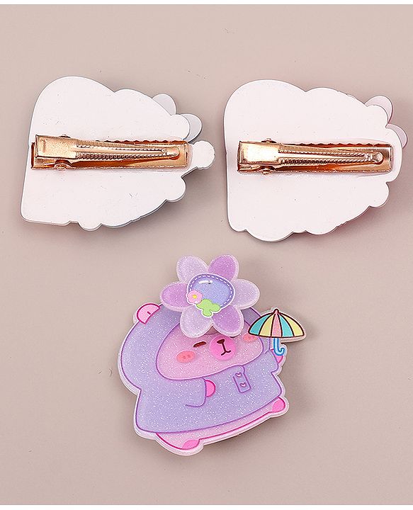 Babyhug Hair Pins And Clips With Glitter And Character Print Apptique Free Size Pack of 3 - Multicolor