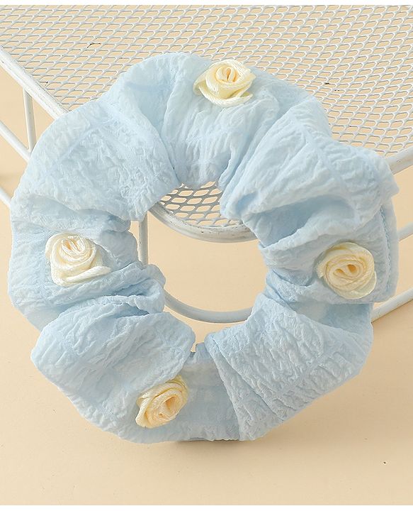 Pine Kids Rubber Bands & Scrunchies Sets  With Floral Applique Pack of 2 - Blue & Pink
