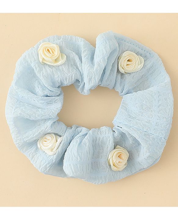 Pine Kids Rubber Bands & Scrunchies Sets  With Floral Applique Pack of 2 - Blue & Pink