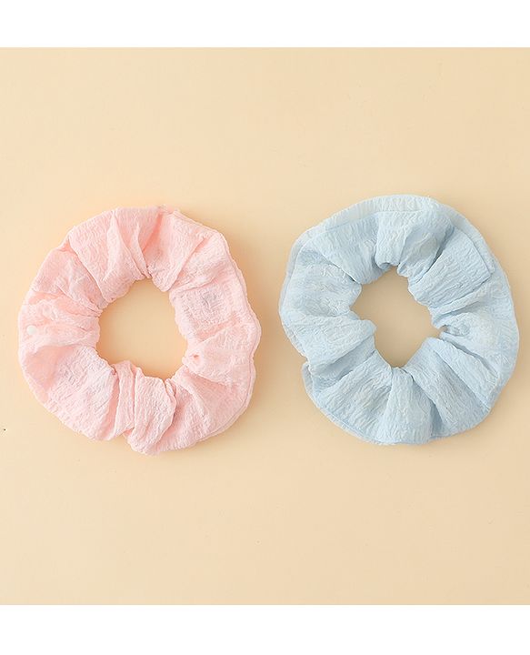 Pine Kids Rubber Bands & Scrunchies Sets  With Floral Applique Pack of 2 - Blue & Pink