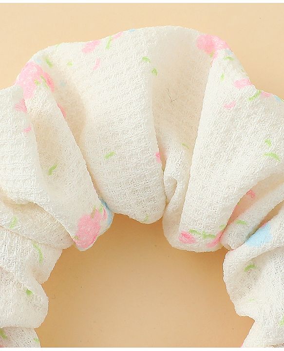 Pine Kids Rubber Bands & Scrunchies Sets With Floral Print & Bow Applique - Pink & Purple