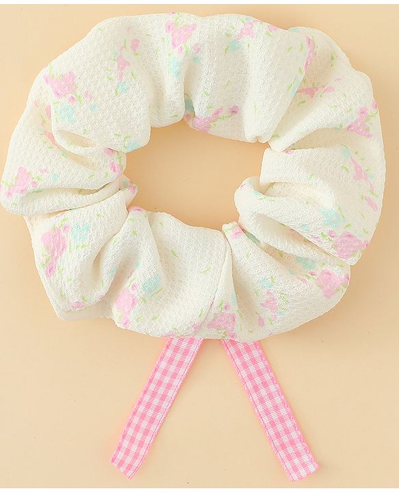 Pine Kids Rubber Bands & Scrunchies Sets With Floral Print & Bow Applique - Pink & Purple