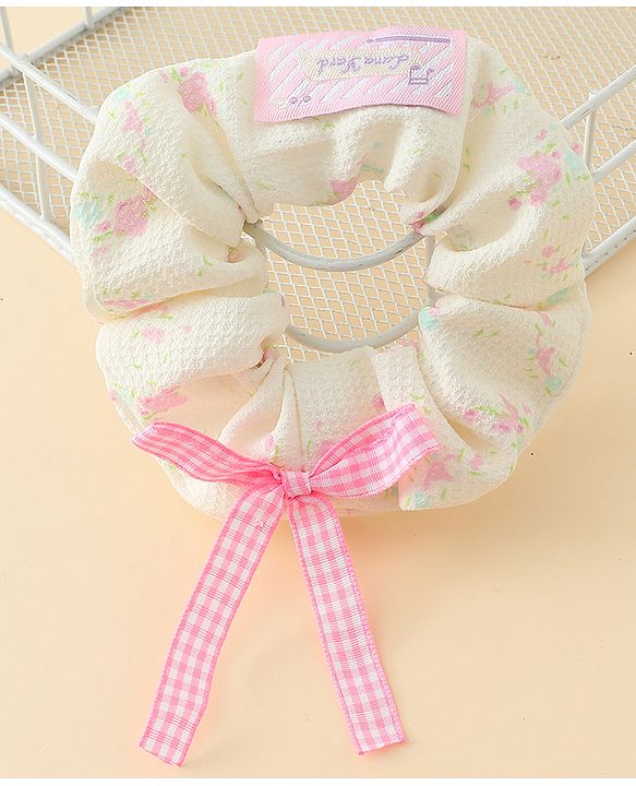 Pine Kids Rubber Bands & Scrunchies Sets With Floral Print & Bow Applique - Pink & Purple