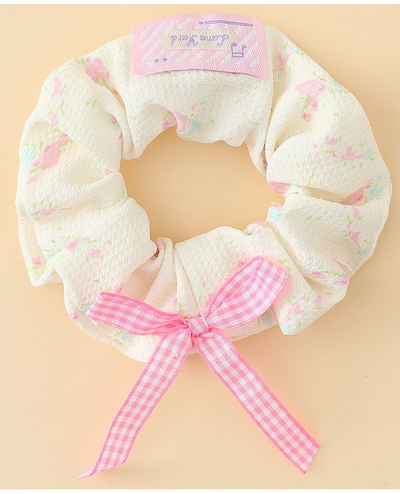 Pine Kids Rubber Bands & Scrunchies Sets With Floral Print & Bow Applique - Pink & Purple