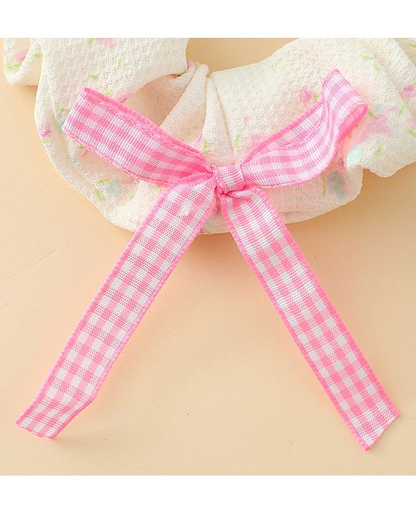 Pine Kids Rubber Bands & Scrunchies Sets With Floral Print & Bow Applique - Pink & Purple