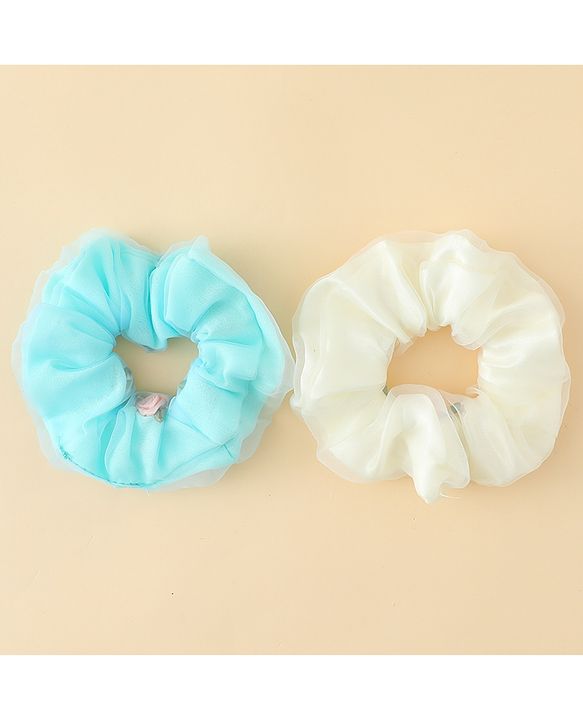 Pine Kids Scrunchie Sets With Floral Applique - Blue & White
