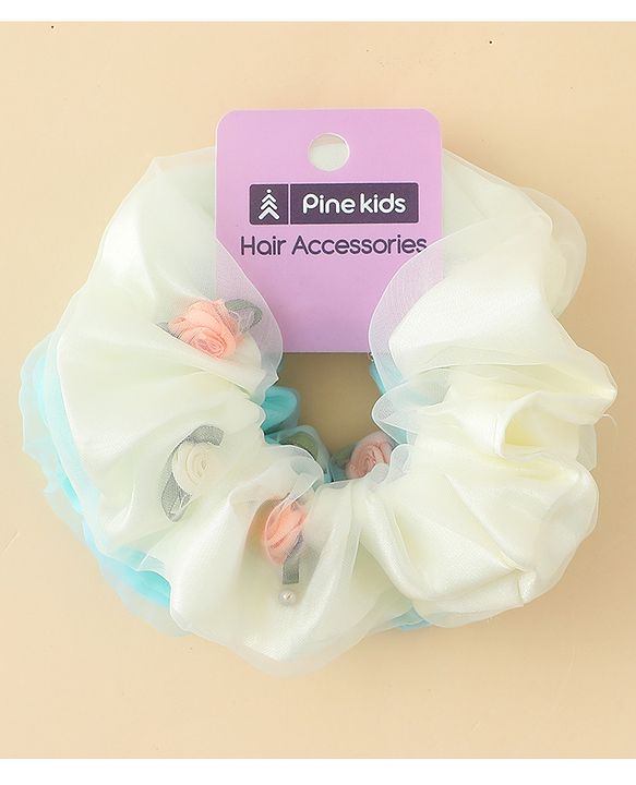 Pine Kids Scrunchie Sets With Floral Applique - Blue & White