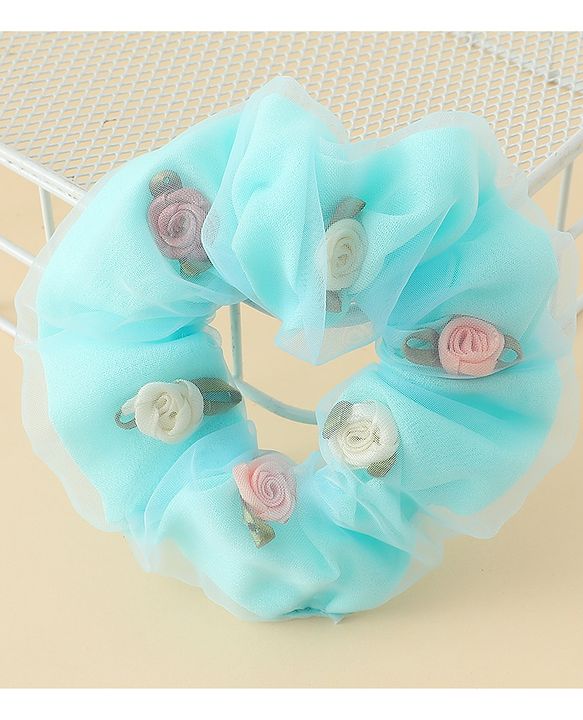Pine Kids Scrunchie Sets With Floral Applique - Blue & White