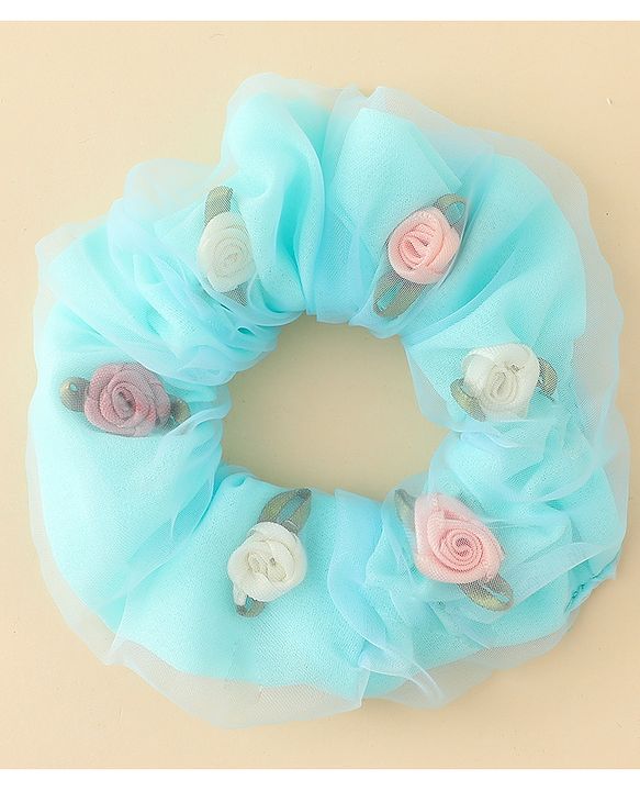 Pine Kids Scrunchie Sets With Floral Applique - Blue & White