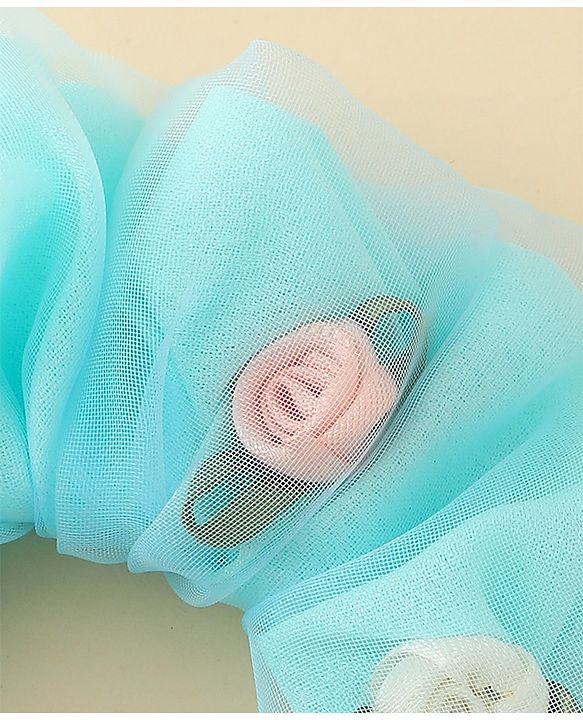 Pine Kids Scrunchie Sets With Floral Applique - Blue & White