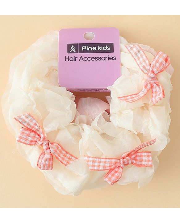 Pine Kids Rubber Bands & Scrunchies Sets With Bow Applique - White & Pink