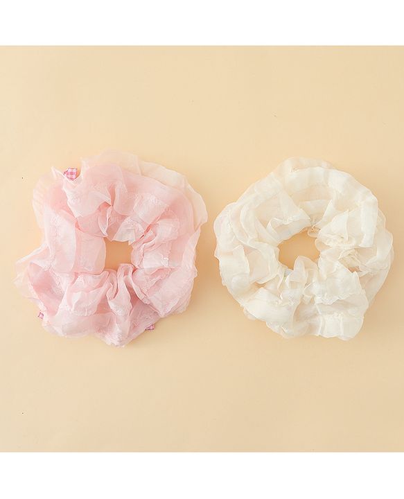 Pine Kids Rubber Bands & Scrunchies Sets With Bow Applique - White & Pink
