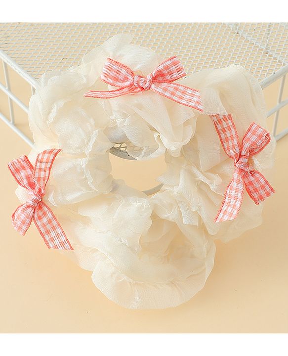 Pine Kids Rubber Bands & Scrunchies Sets With Bow Applique - White & Pink