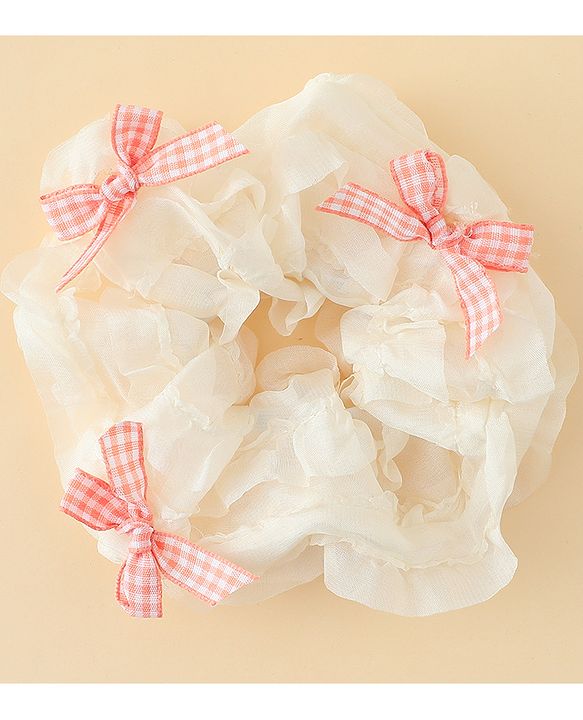 Pine Kids Rubber Bands & Scrunchies Sets With Bow Applique - White & Pink