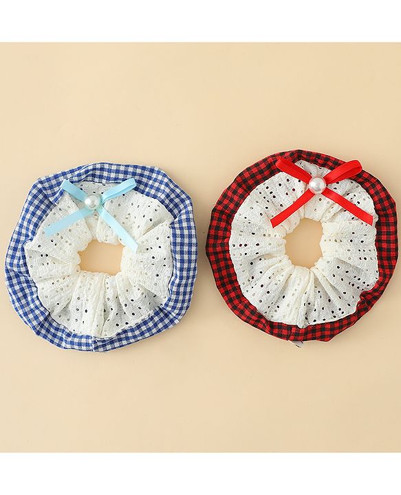 Pine Kids Rubber Bands & Scrunchies Sets With Bow Applique - Blue & Red
