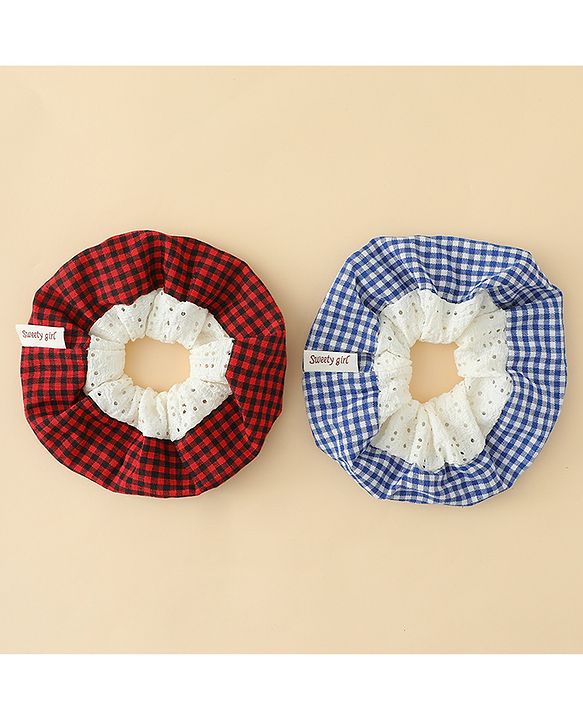Pine Kids Rubber Bands & Scrunchies Sets With Bow Applique - Blue & Red