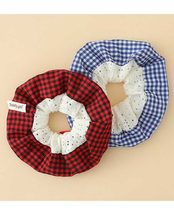 Pine Kids Rubber Bands & Scrunchies Sets With Bow Applique - Blue & Red