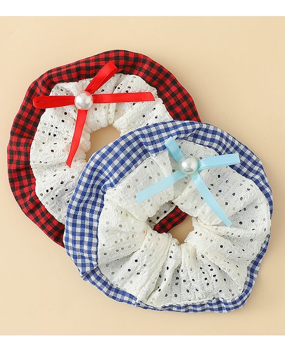 Pine Kids Rubber Bands & Scrunchies Sets With Bow Applique - Blue & Red