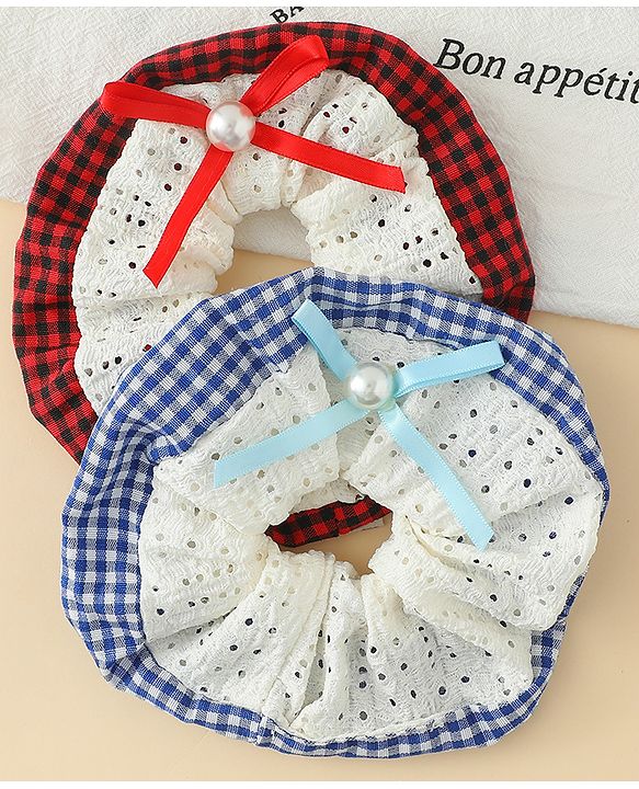 Pine Kids Rubber Bands & Scrunchies Sets With Bow Applique - Blue & Red
