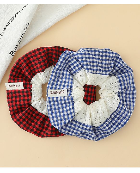 Pine Kids Rubber Bands & Scrunchies Sets With Bow Applique - Blue & Red