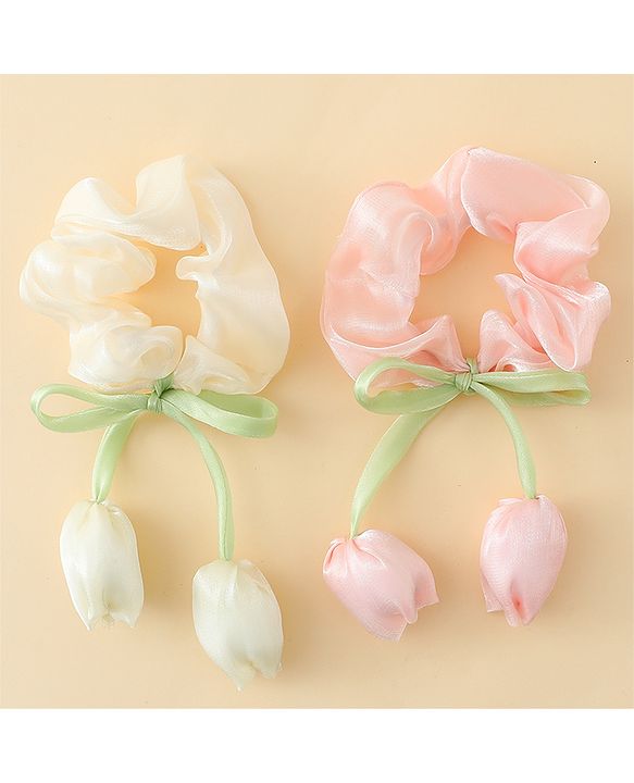 Babyhug Rubber Bands & Scrunchies Sets With Floral Applique - Multicolor