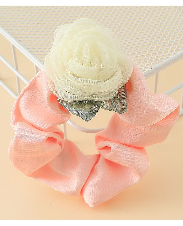 Pine Kids Rubber Bands & Scrunchies Sets With Floral Applique - Pink and Cream