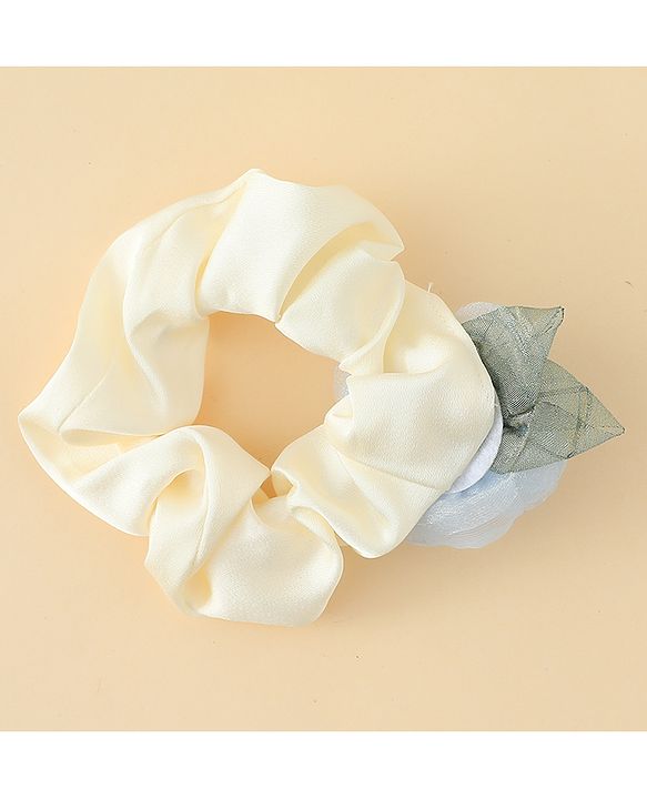 Pine Kids Rubber Bands & Scrunchies Sets With Floral Applique - Pink and Cream