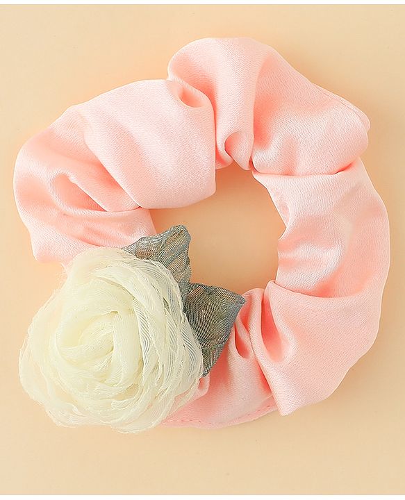 Pine Kids Rubber Bands & Scrunchies Sets With Floral Applique - Pink and Cream