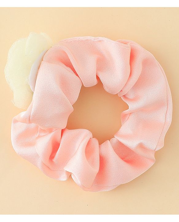 Pine Kids Rubber Bands & Scrunchies Sets With Floral Applique - Pink and Cream