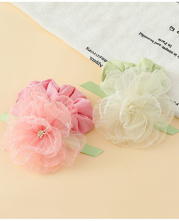 Pine Kids Headbands  with Floral Applique Pack of 2 - Multicolor